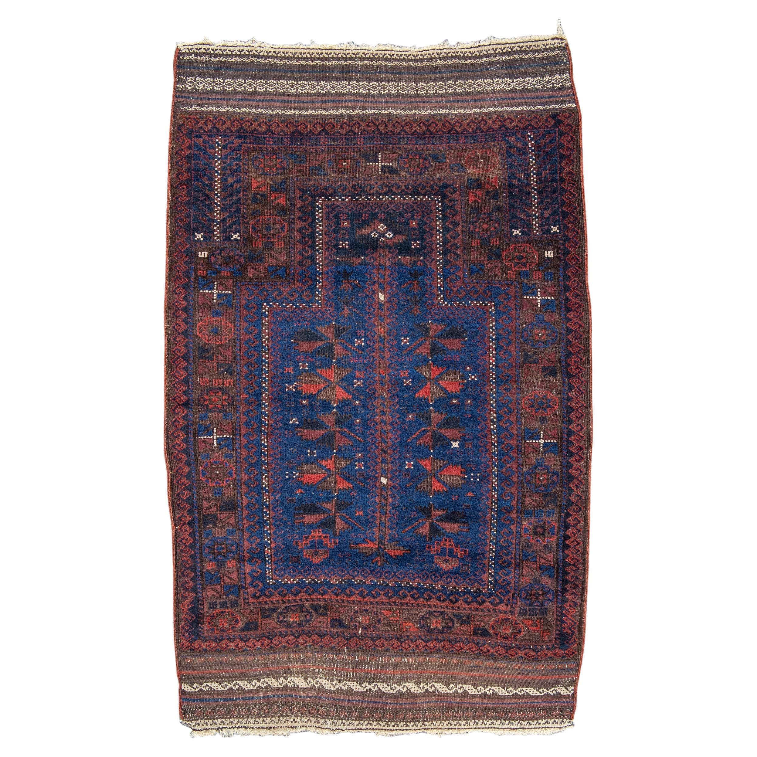 Ancien tapis de prière baloutche afghan, fin du 19e siècle