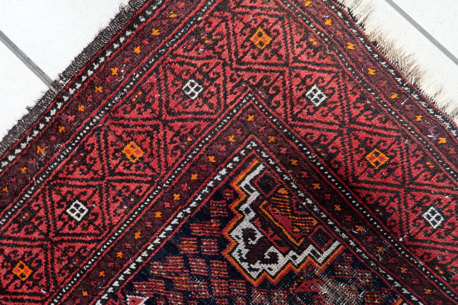 Antique Afghan Baluch Rug, 1920s, Hand-Knotted Wool, 3.1' x 6' - 1C1205 Francés en venta