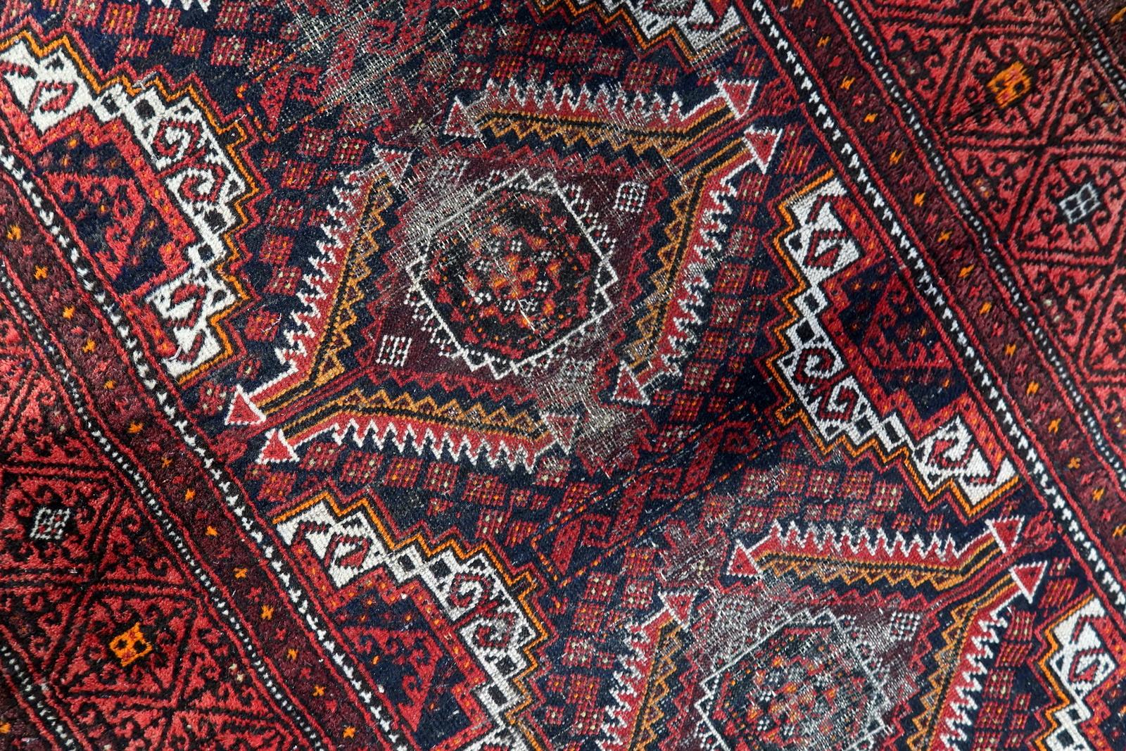 Antique Afghan Baluch Rug, 1920s, Hand-Knotted Wool, 3.1' x 6' - 1C1205 principios del siglo XX en venta