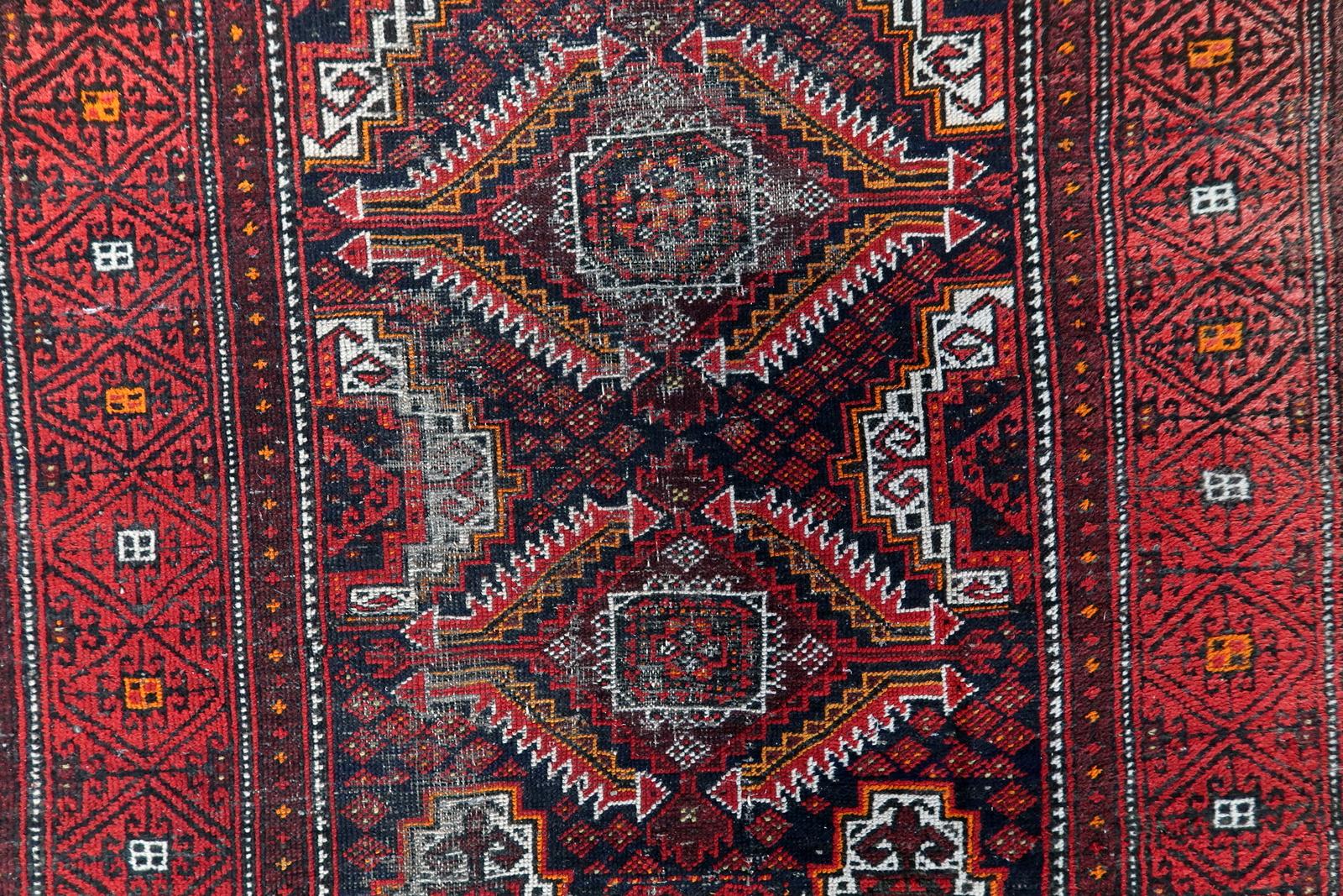 Antique Afghan Baluch Rug, 1920s, Hand-Knotted Wool, 3.1' x 6' - 1C1205 Lana en venta