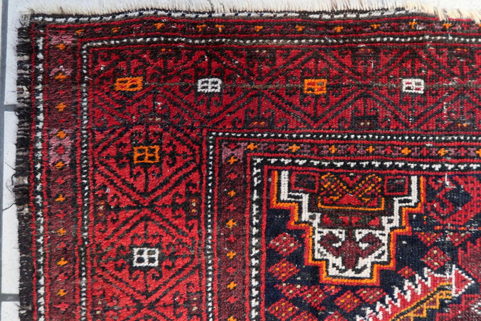 Antique Afghan Baluch Rug, 1920s, Hand-Knotted Wool, 3.1' x 6' - 1C1205 en venta 1