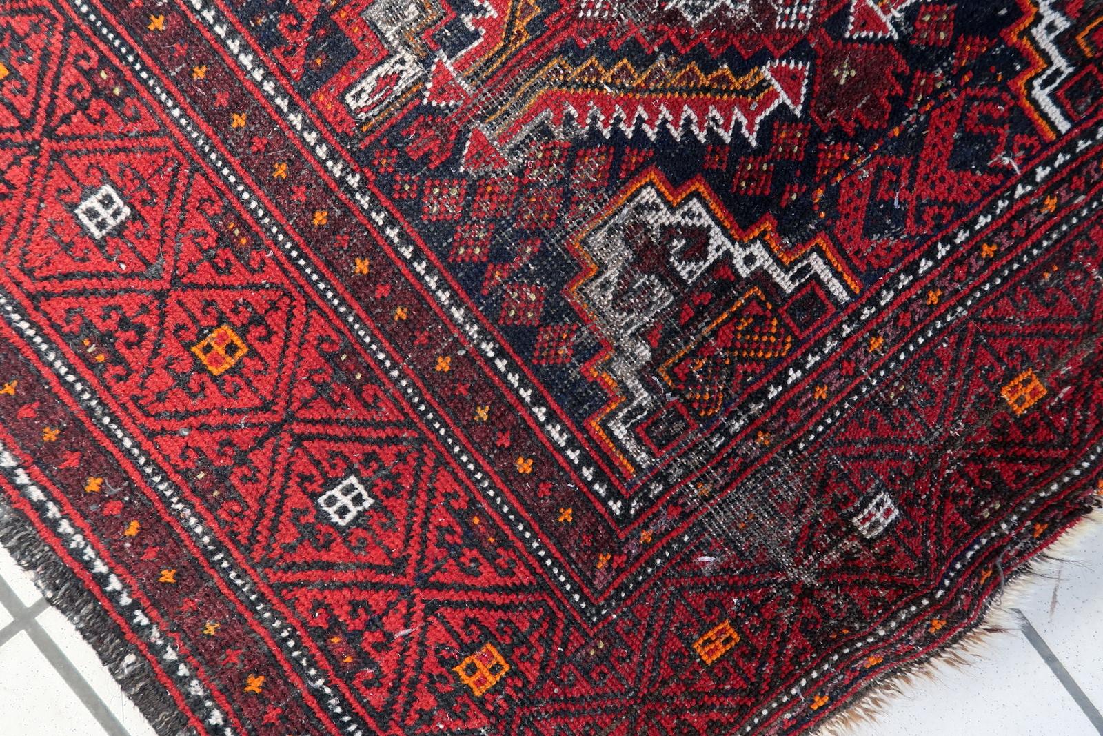 Antique Afghan Baluch Rug, 1920s, Hand-Knotted Wool, 3.1' x 6' - 1C1205 en venta 2