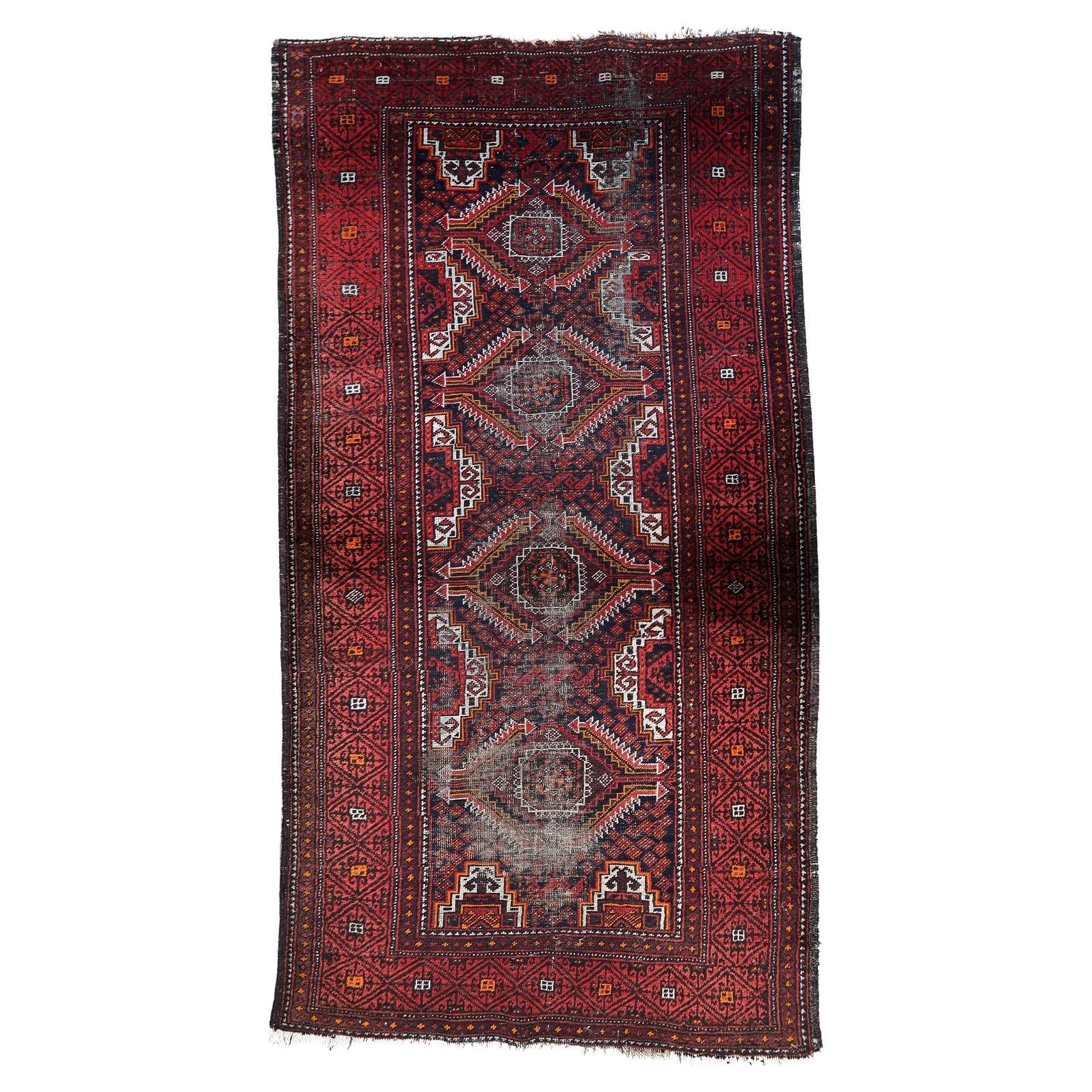 Antique Afghan Baluch Rug, 1920s, Hand-Knotted Wool, 3.1
 x 6
 - 1C1205