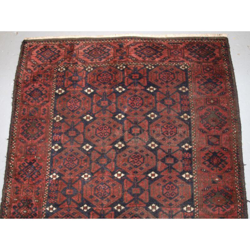 Antique Afghan Baluch rug from Western Afghanistan

A good Baluch rug with a diamond lattice design with small white flowers between each diamond. The drawing of the rug is quite detailed with a subtle colour palette. The border is of a
