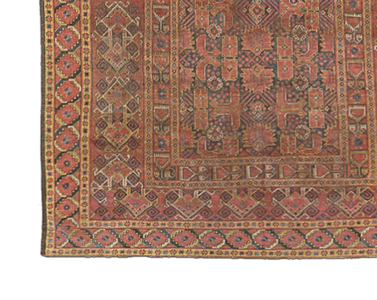 Malayer Antique Afghan Bashir Style Rug with Black and Yellow Floral & Geometric Details For Sale