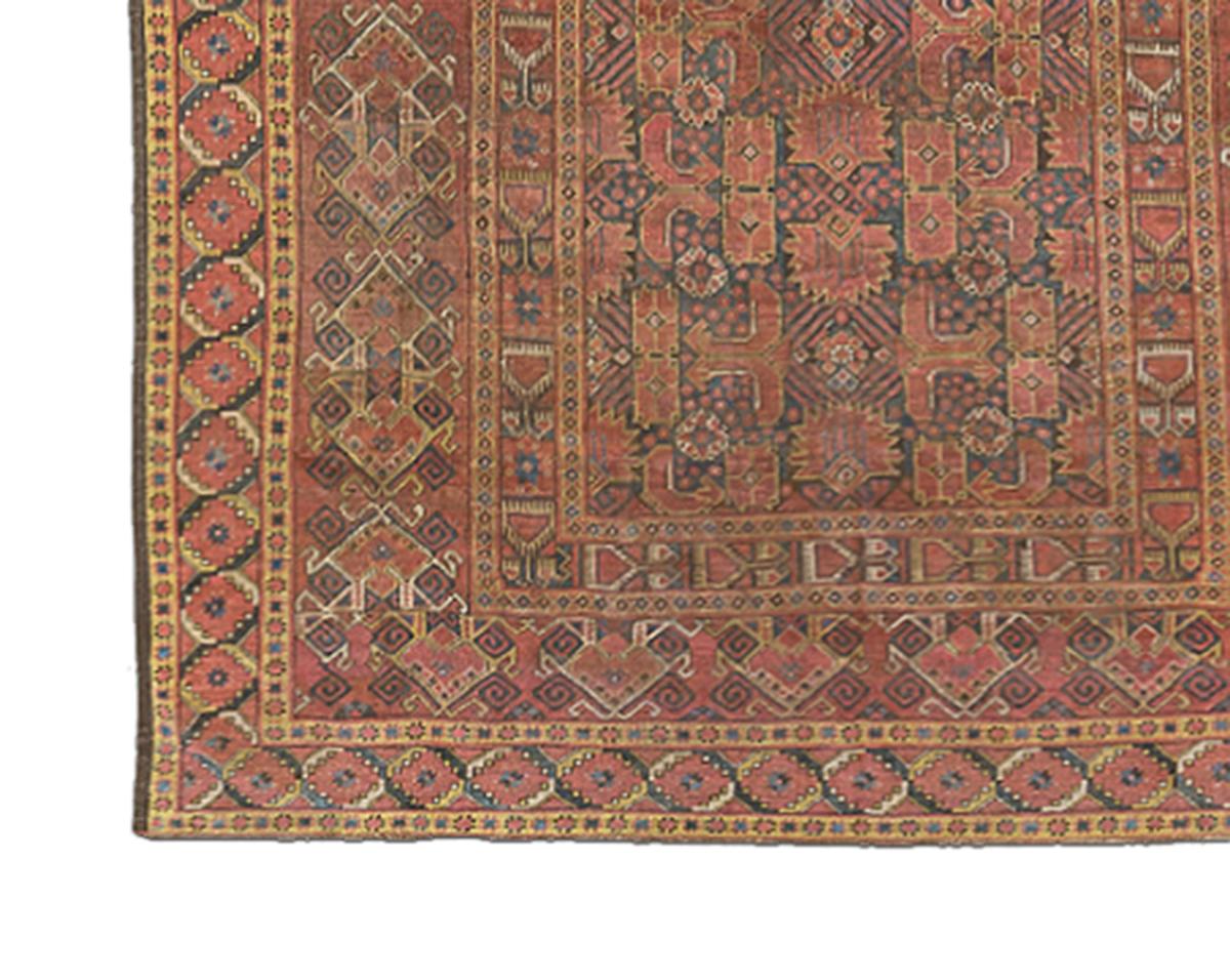 Malayer Tappeto antico afghano in stile Bashir con dettagli floreali e geometrici neri e gialli in vendita