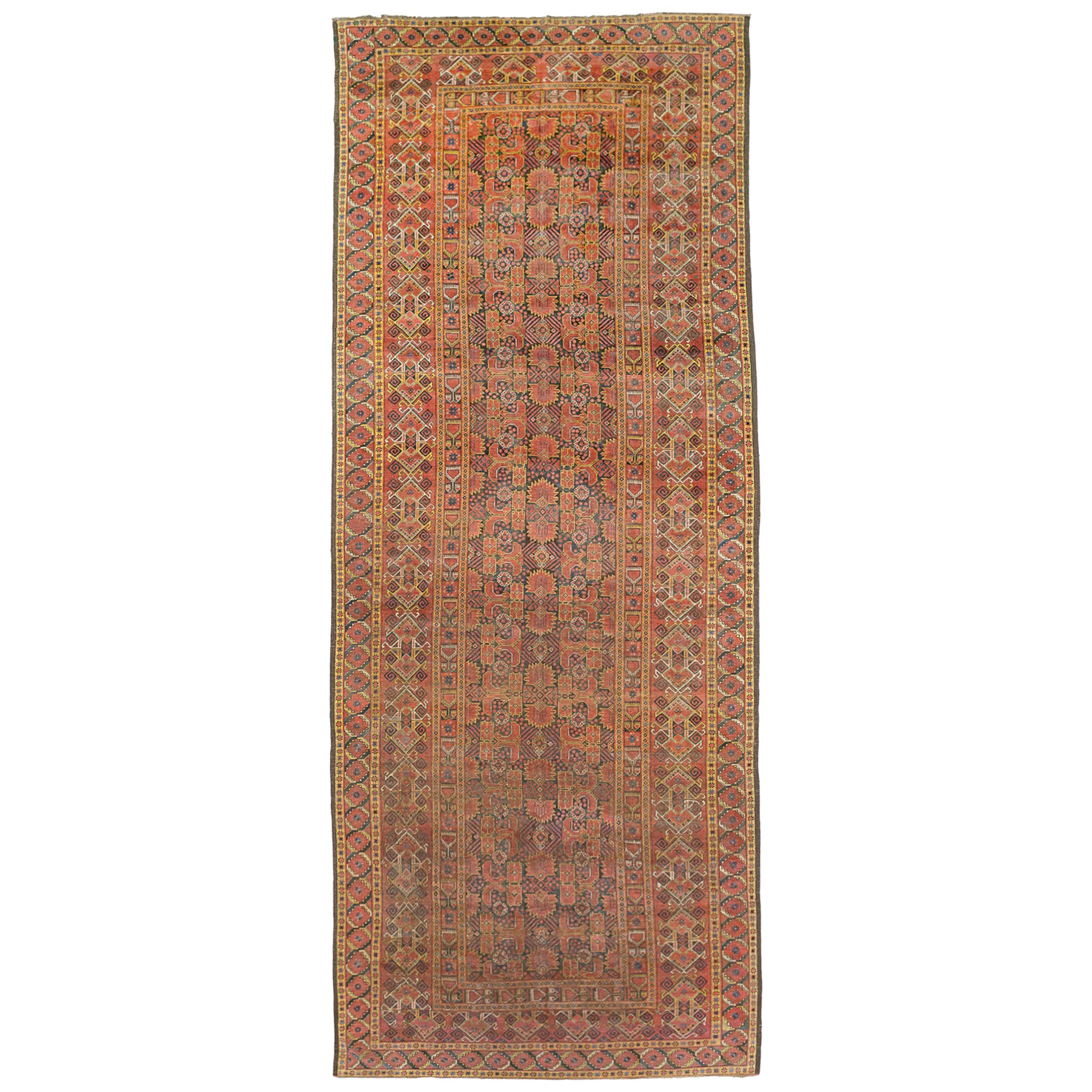 Antique Afghan Bashir Style Rug with Black and Yellow Floral & Geometric Details For Sale