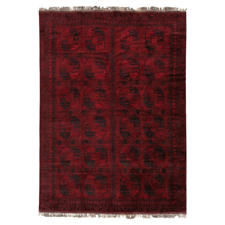 Antique Afghan Bokhara Rug in Burgundy Red and Black Medallions by Rug ...
