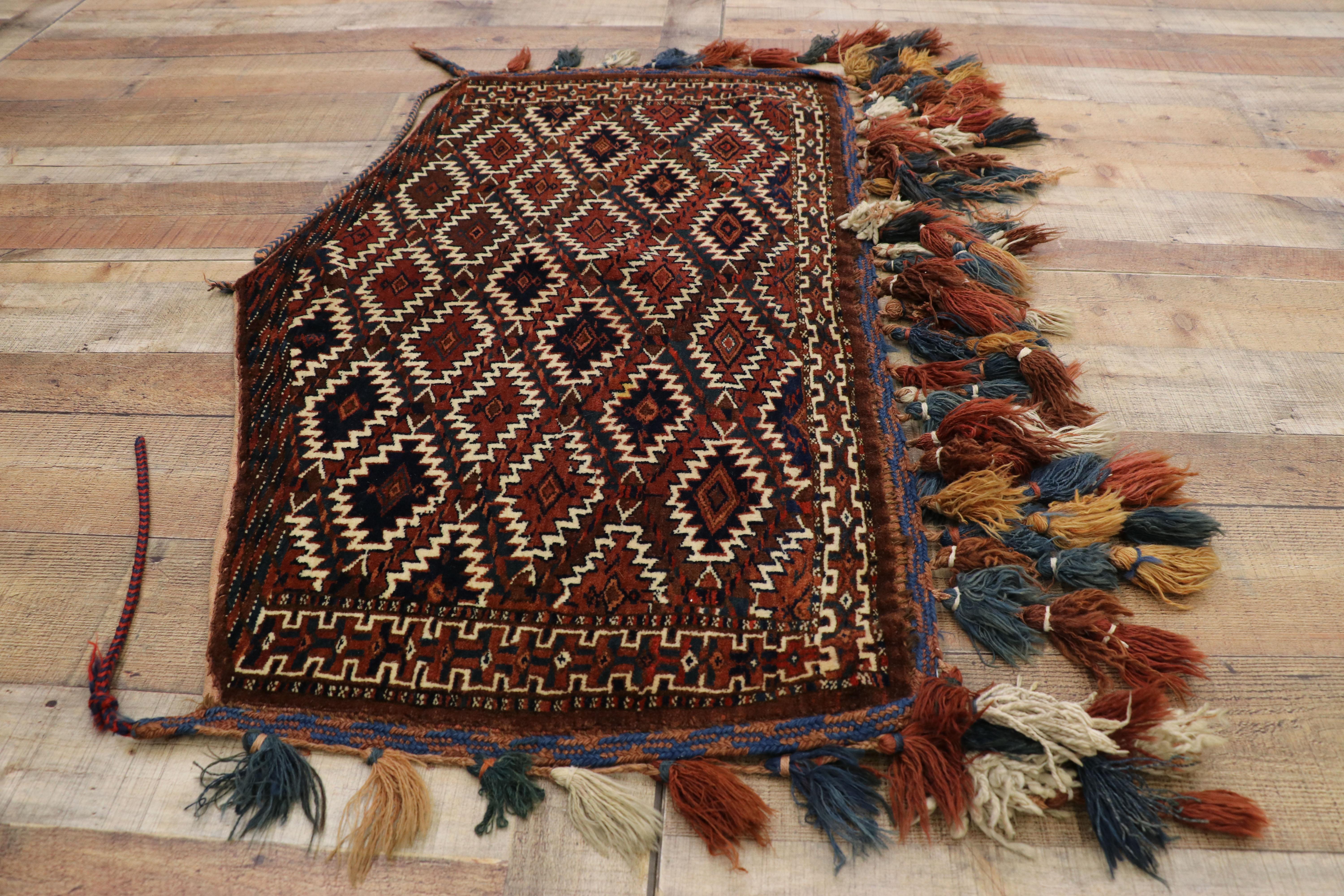 Antique Afghan Camel Trapping, Yomut Turkmen Wall Hanging, Tribal Textile In Good Condition For Sale In Dallas, TX