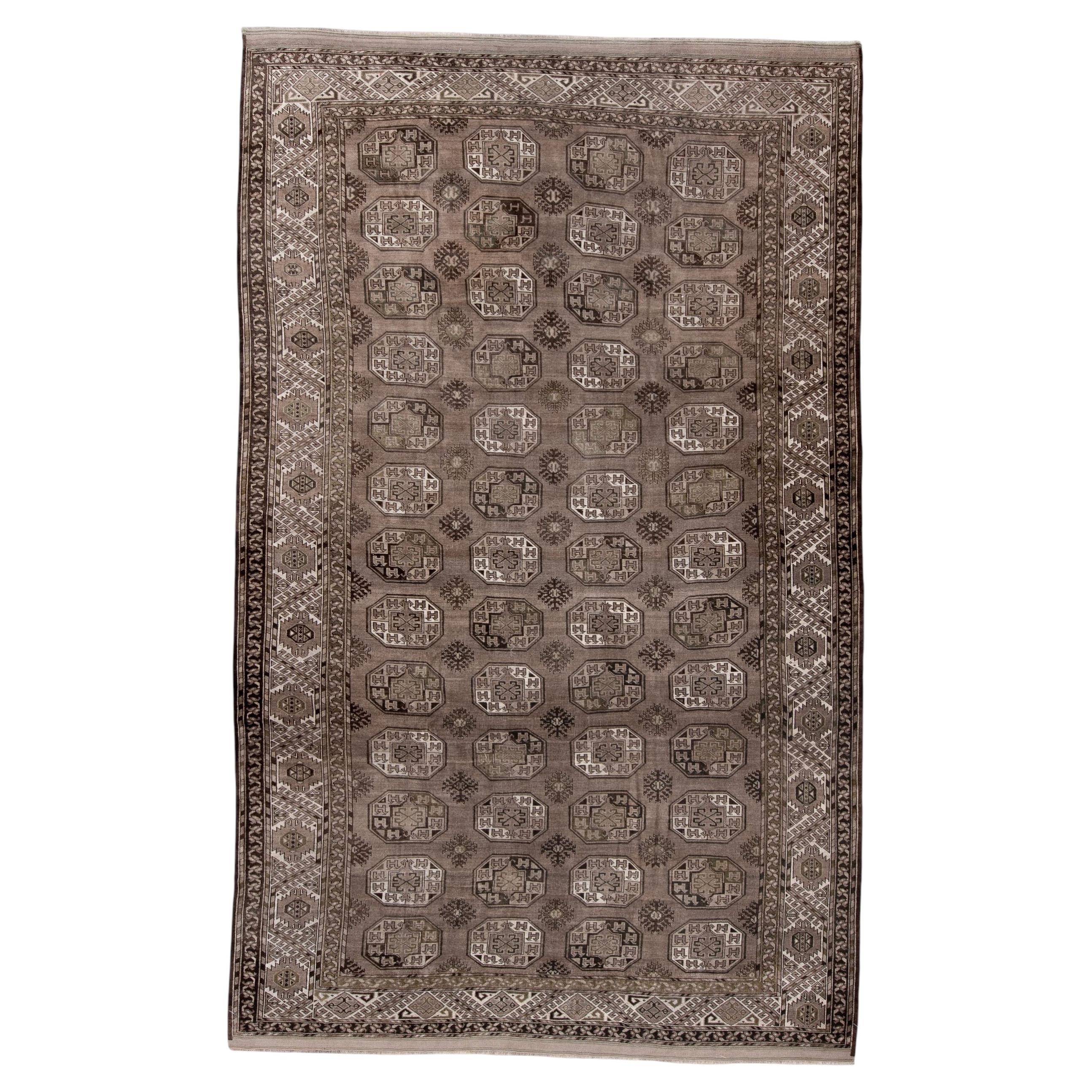 Antique Afghan Ersari Carpet, Brown Field, circa 1930s