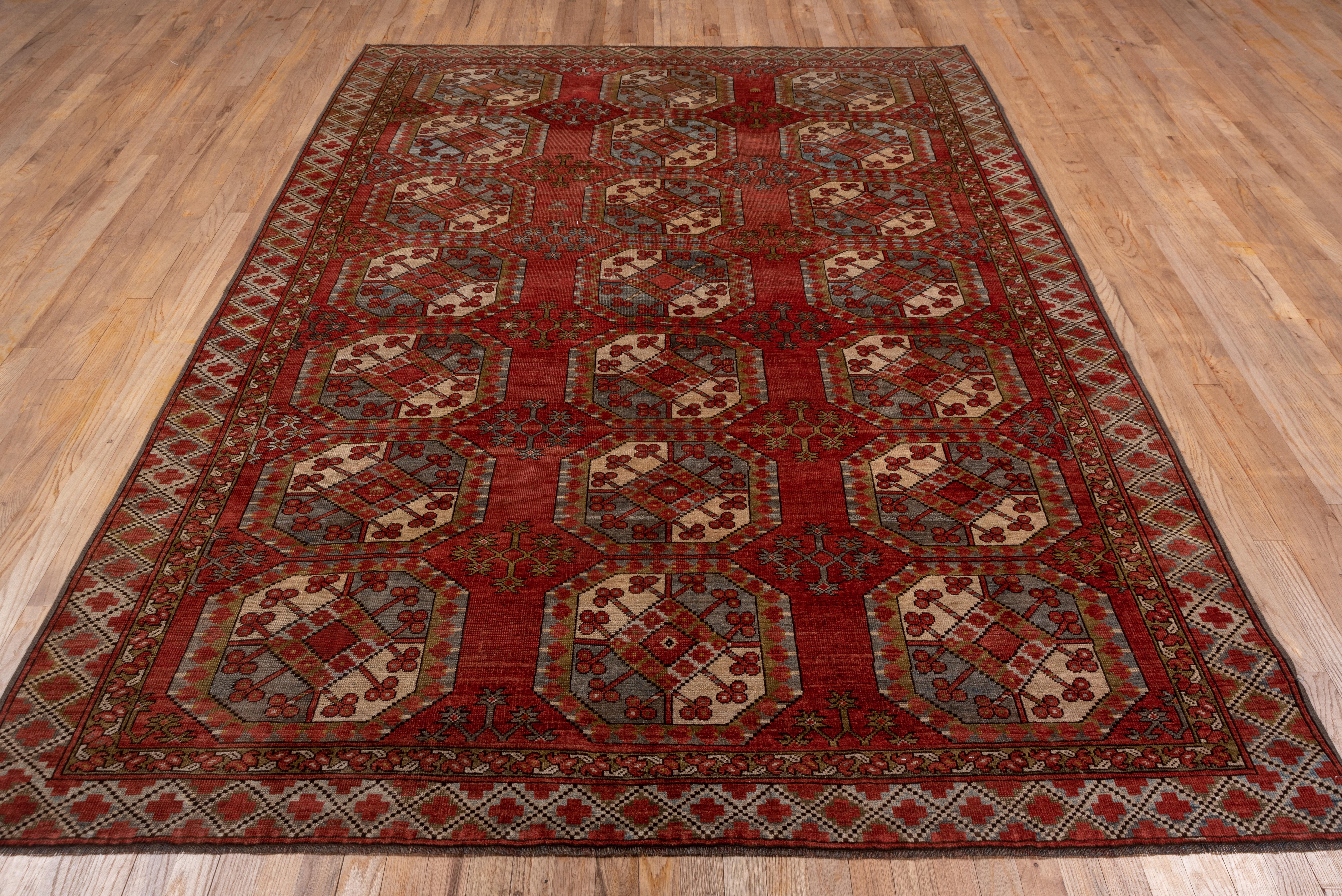 Tribal Antique Afghan Ersari Carpet, Red Field, Allover Field