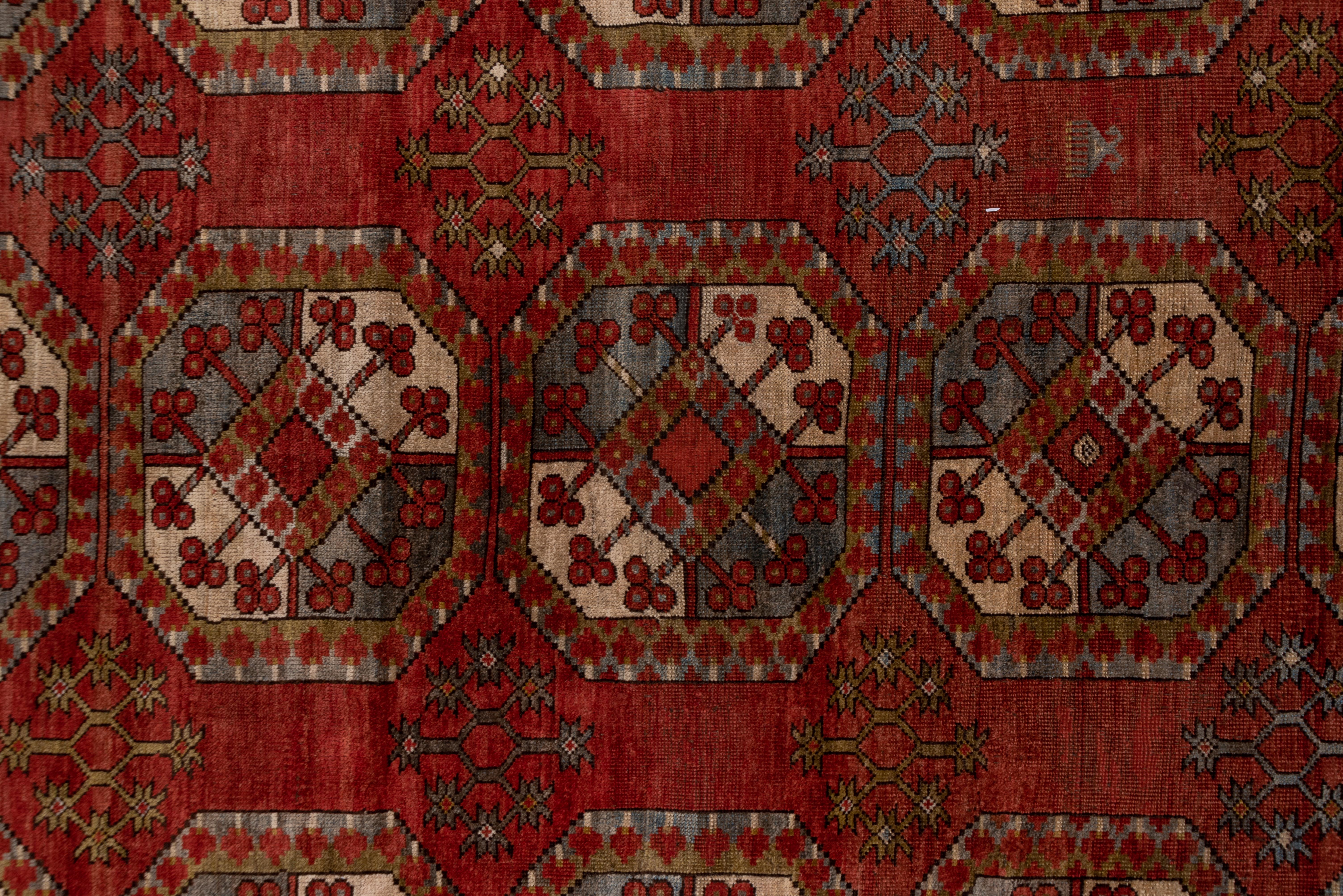 Hand-Knotted Antique Afghan Ersari Carpet, Red Field, Allover Field