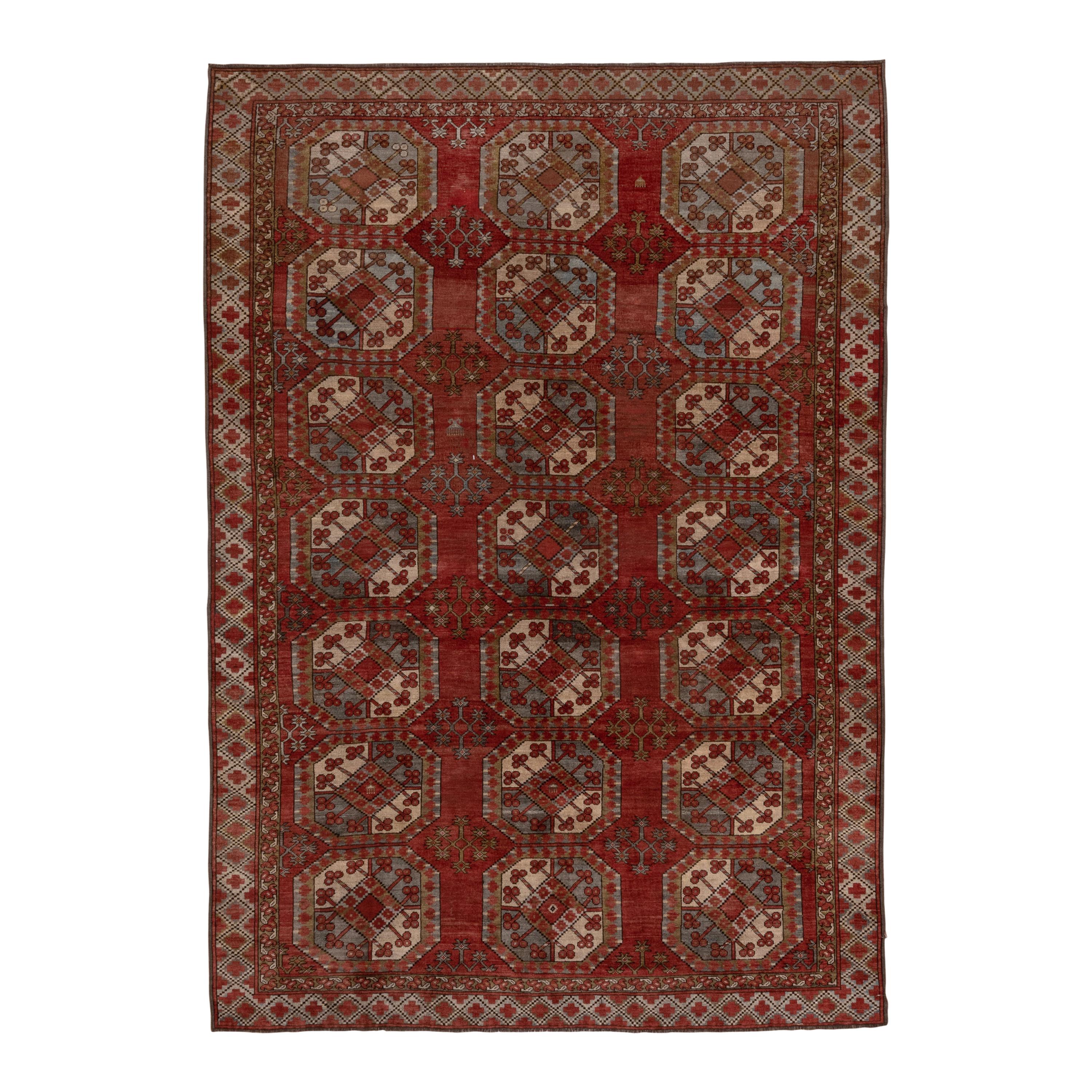 Antique Afghan Ersari Carpet, Red Field, Allover Field
