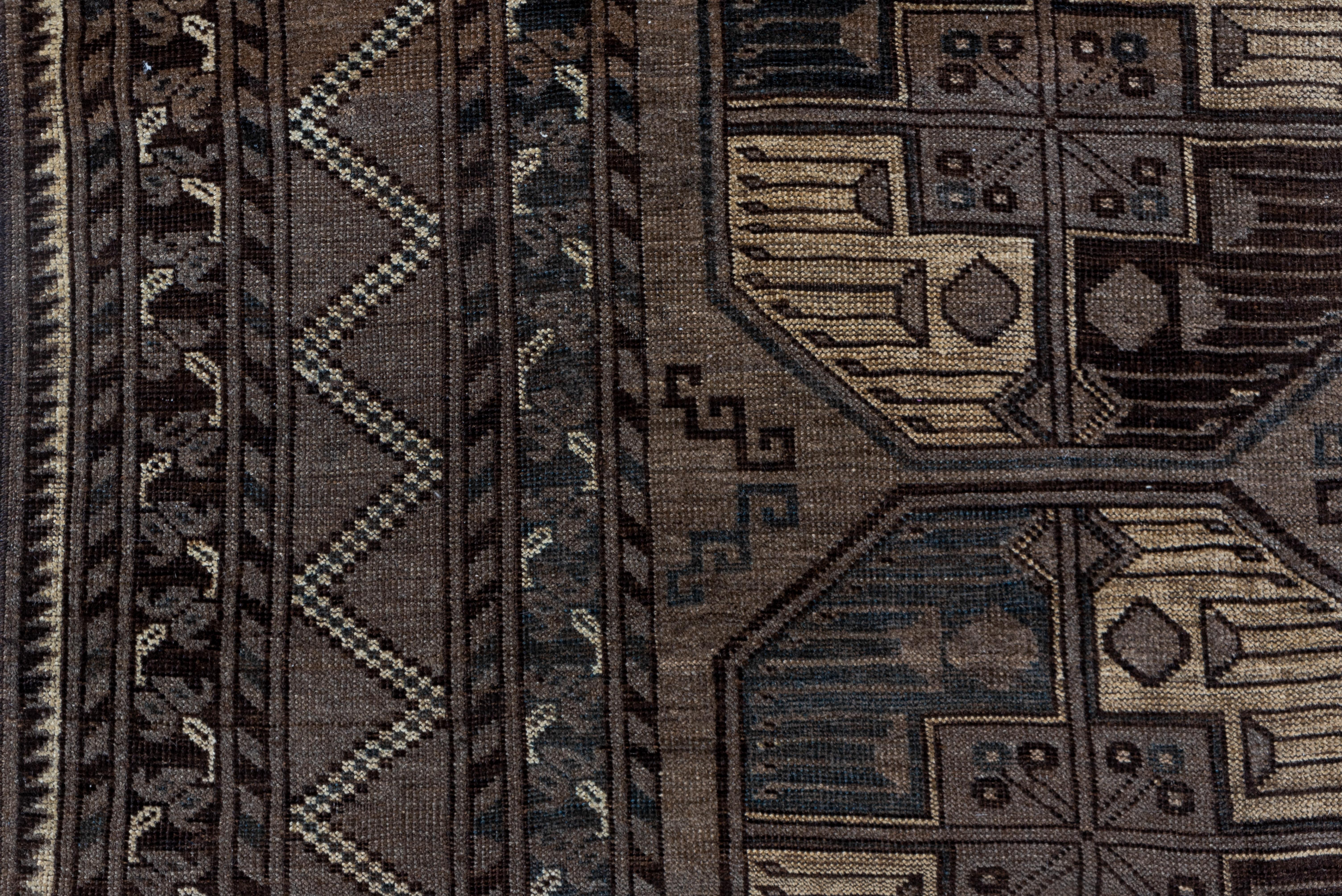 Wool Antique Afghan Ersari Carpet, Turkmen Pattern, Circa 1930s, Brown & Gold Tones For Sale
