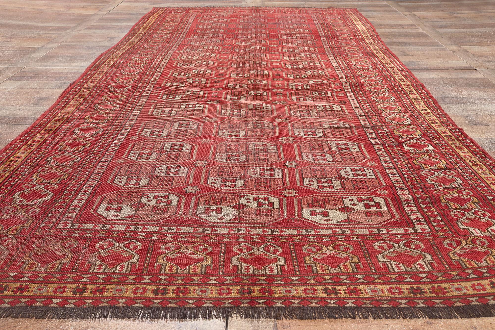 Wool Antique Afghan Ersari Rug, Nomadic Charm Meets Maximalism For Sale