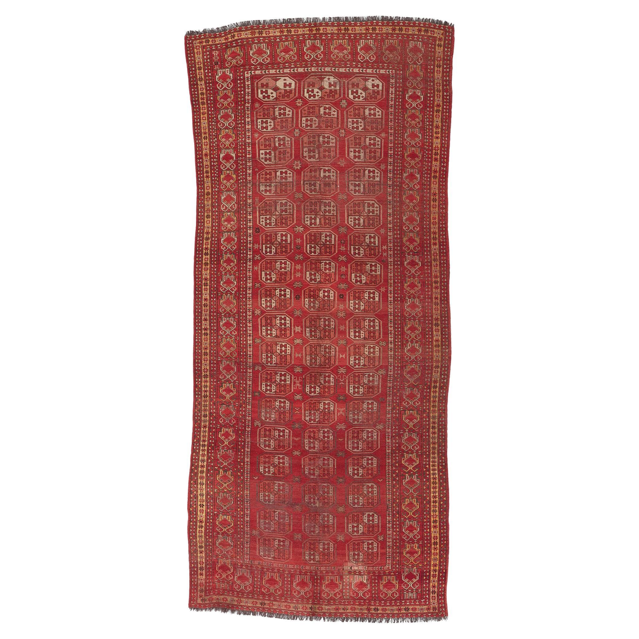 Antique Afghan Ersari Rug, Nomadic Charm Meets Maximalism For Sale