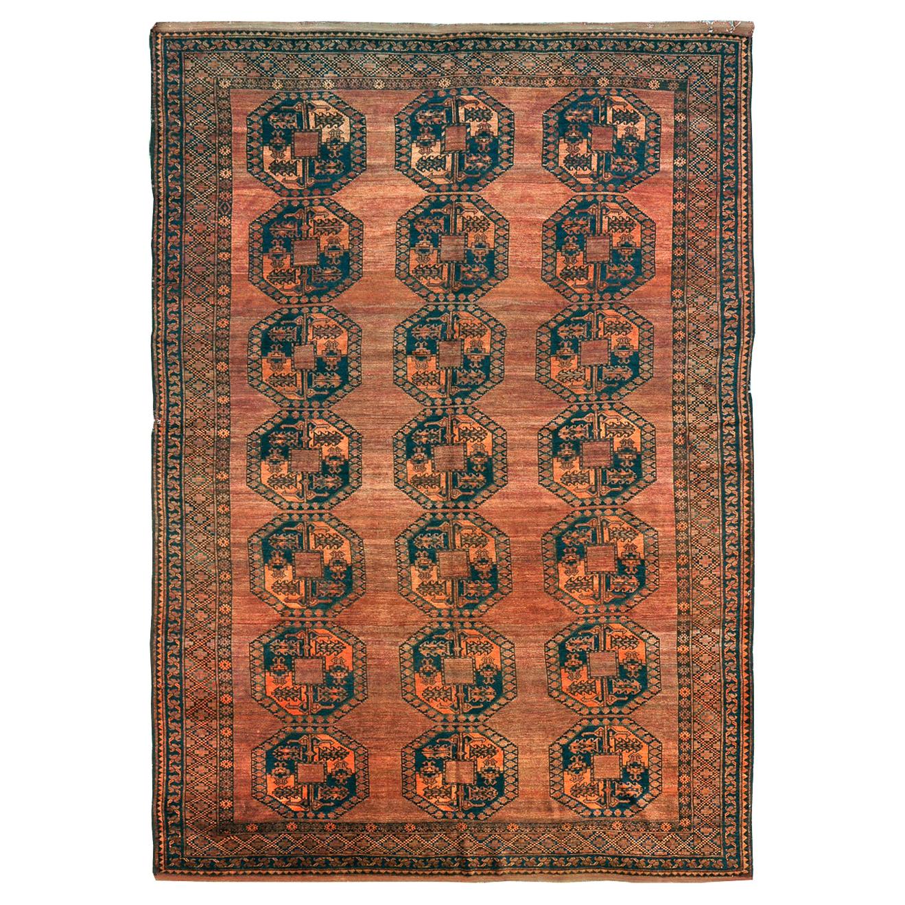 4' 8 x 7' 1 ft Traditional Afghan Design Handmade Tribal Ersari Rug Deep Rose/Brown Wool 