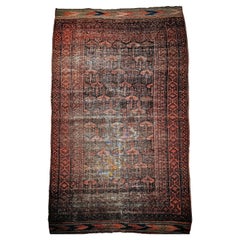 Antique Afghan Gallery Rug, Handwoven Wool, Geometric Design, 1880s, 7' x 13'