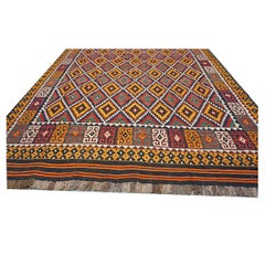 Antique Afghan Kabul Kilim Flatweave Wool 10x13 Red & Orange Handmand Area Rug