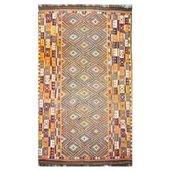 Antique Afghan Kabul Kilim Wool 10x17 Camel, Brick & Teal Handmade Area Rug