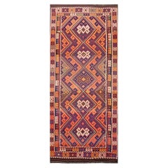 Antique Afghan Kabul Kilim Wool 8x18 Orange, Red & Blue Handmade Gallery Rug