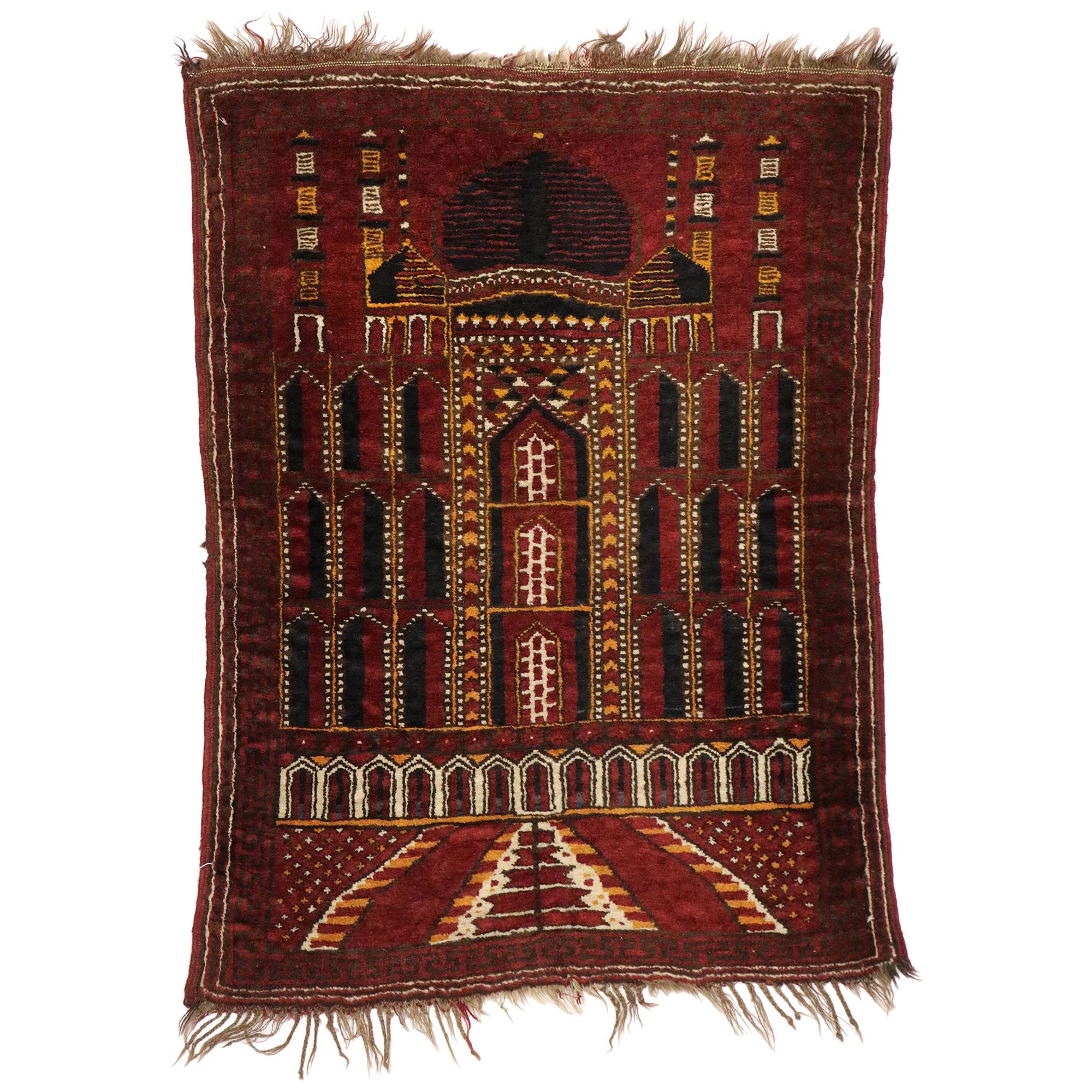 Ancien tapis de prière afghan Kizil Ayak