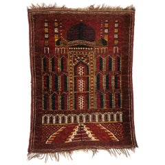 Antique Afghan Kizil Ayak Mosque Prayer Rug