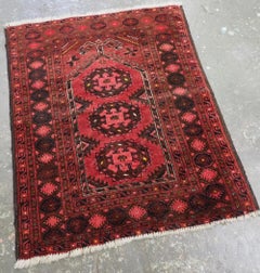 Antique Afghan Kizil Ayak Turkmen Prayer Rug With Rams Horns, Circa 1900