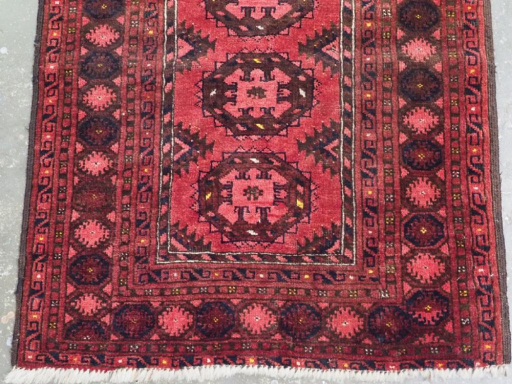 20th Century Antique Afghan Kizil Ayak Turkmen Prayer Rug With Rams Horns, Circa 1900 For Sale