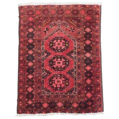 Antico tappeto afghano Kizil Ayak Turkmen Prayer Rug con corna di ariete, CIRCA 1900