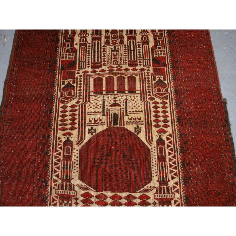 20th Century Antique Afghan Prayer Rug of Traditional Village Mosque Design For Sale