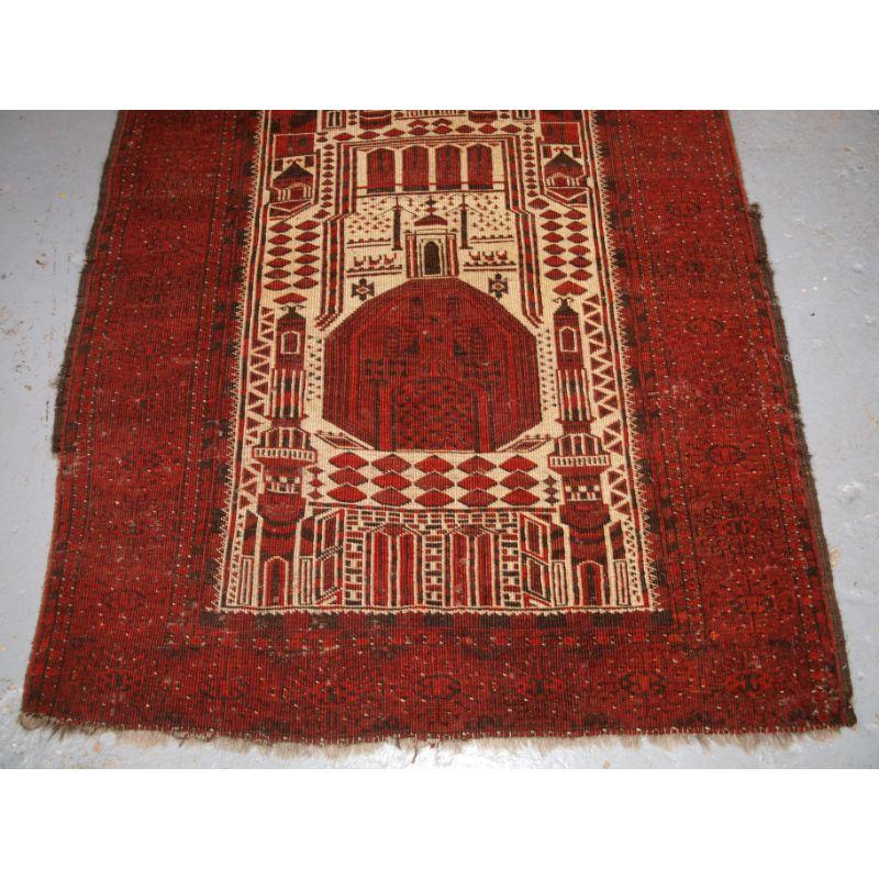 Antique Afghan Prayer Rug of Traditional Village Mosque Design For Sale 1