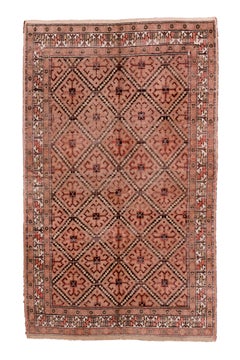 Antique Afghan Rug and Allover Diamond Lattice in Soft Terracotta and Brown