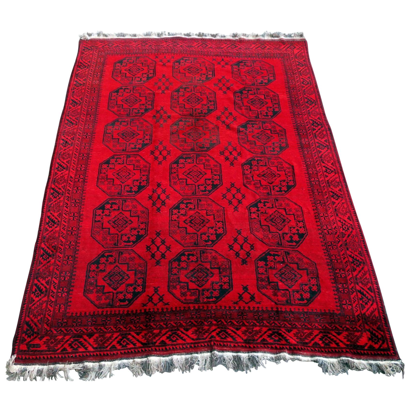 Antique Afghan Rug Rich Red Background, 1920 For Sale
