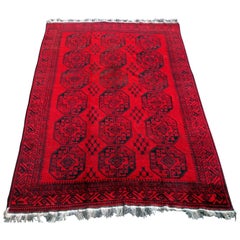 Antique Afghan Rug Rich Red Background, 1920
