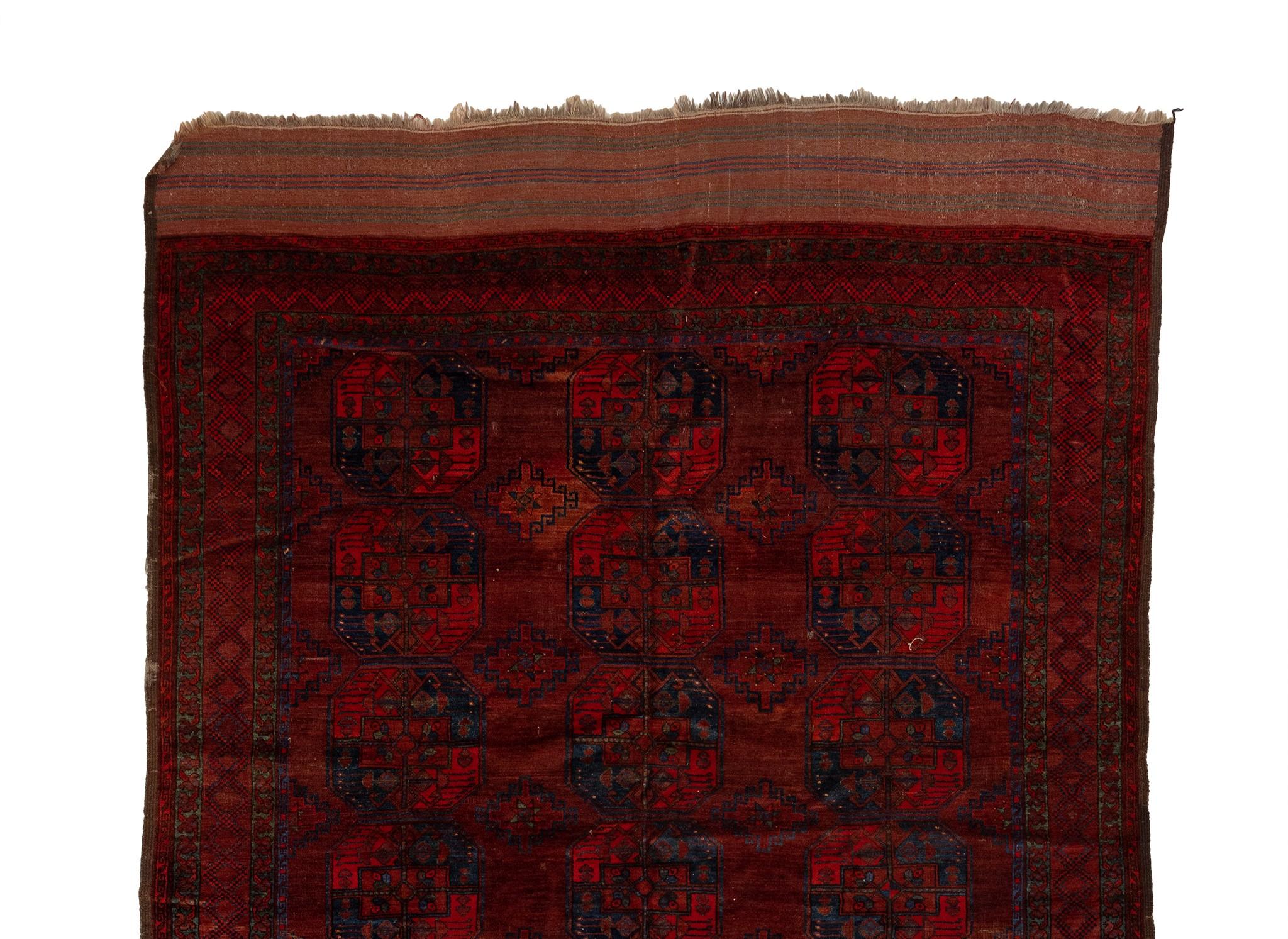 Antique Afghan Rug with Elephant Feet Design  In Good Condition For Sale In Los Angeles, CA