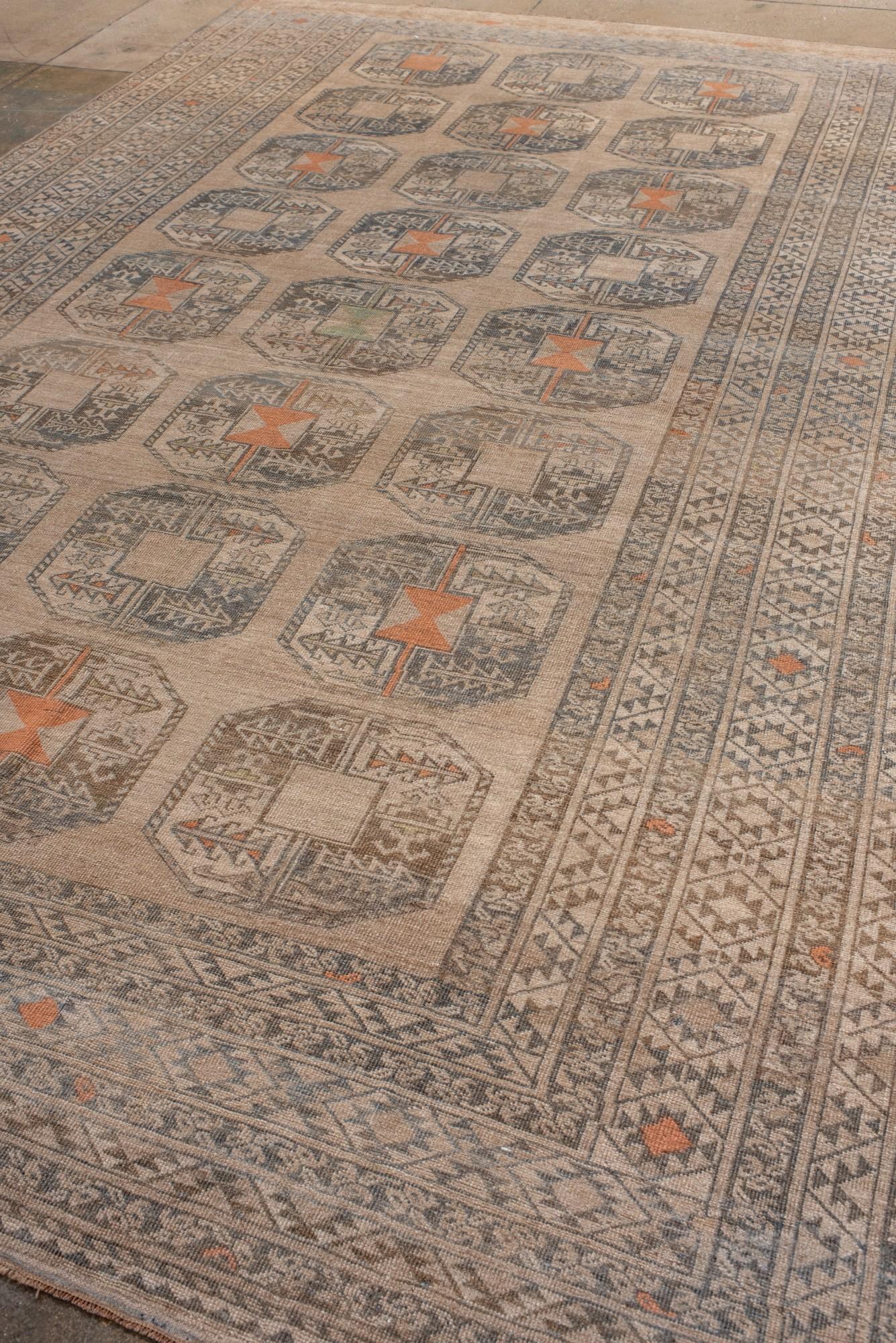 Hand-Knotted Antique Afghan Rug with Repeating Octagonal Gul Design For Sale