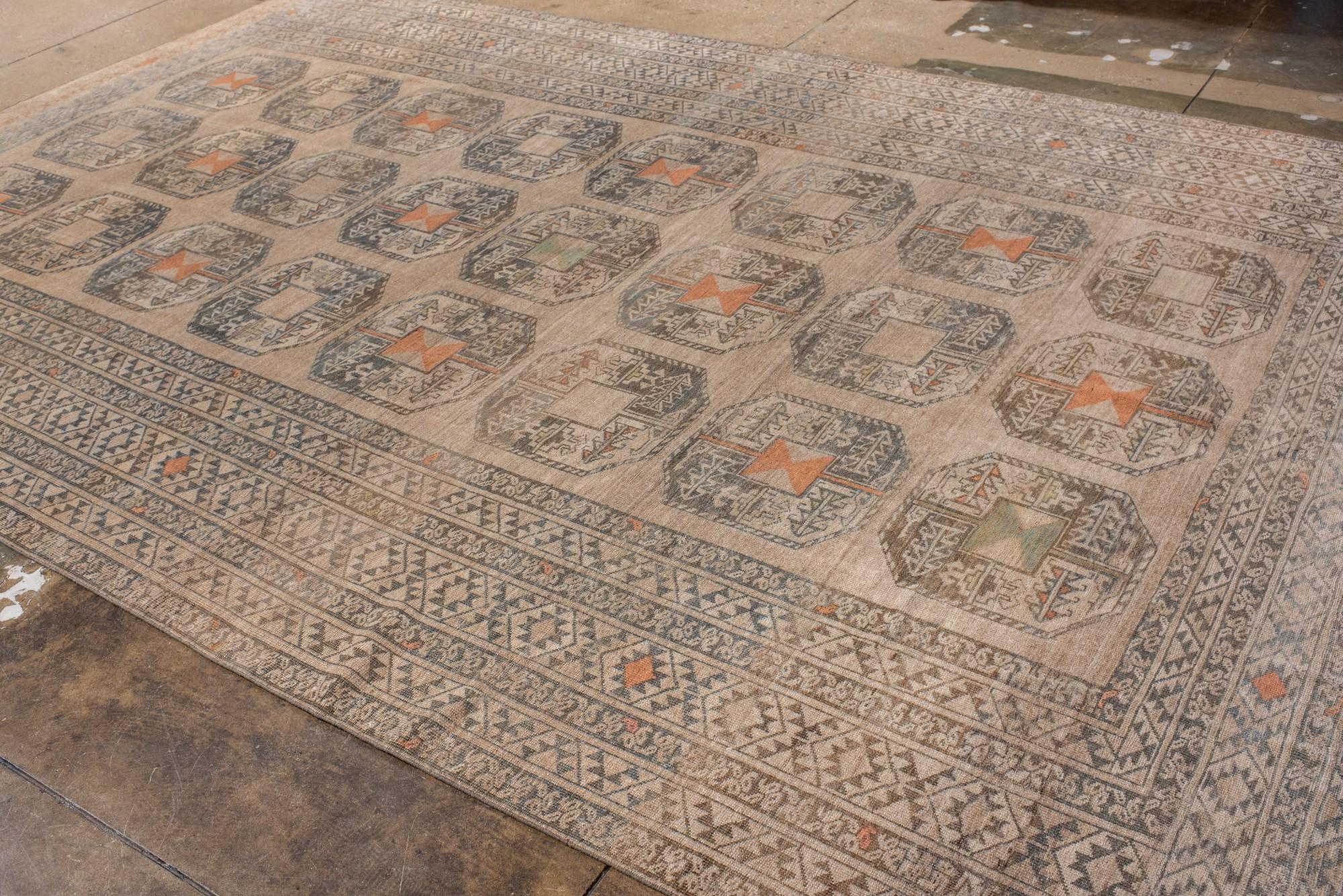 Wool Antique Afghan Rug with Repeating Octagonal Gul Design For Sale