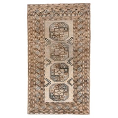 Antique Afghan Rug with Triple Gül Medallions in Soft Beige, Taupe 
Blue-Grey