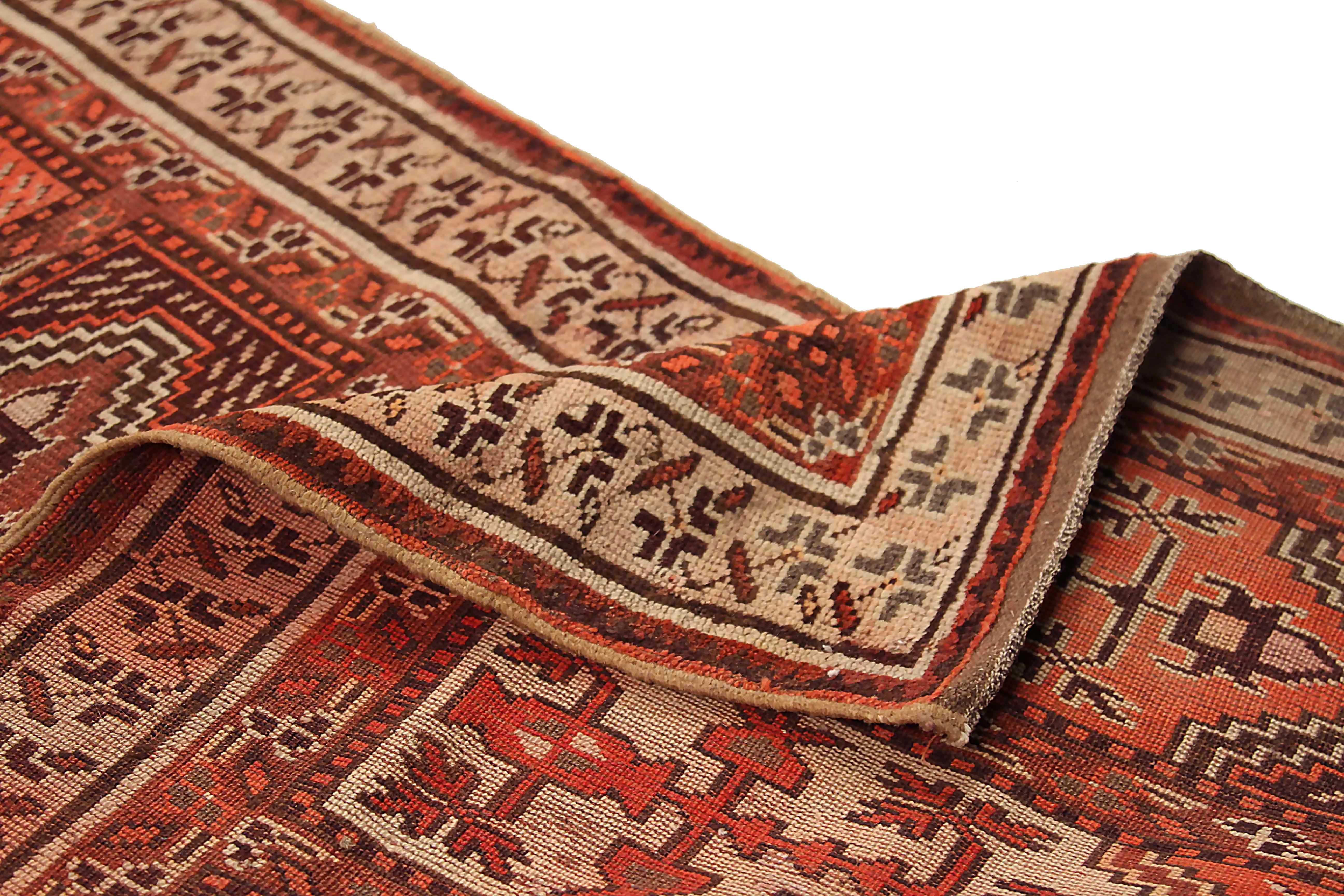 Hand-Woven Antique Afghan Runner Rug Bashir Design For Sale
