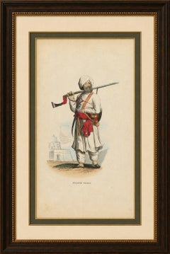 Antique Afghan Soldier Print, Hand-Colored Military Costume Lithograph, 1852