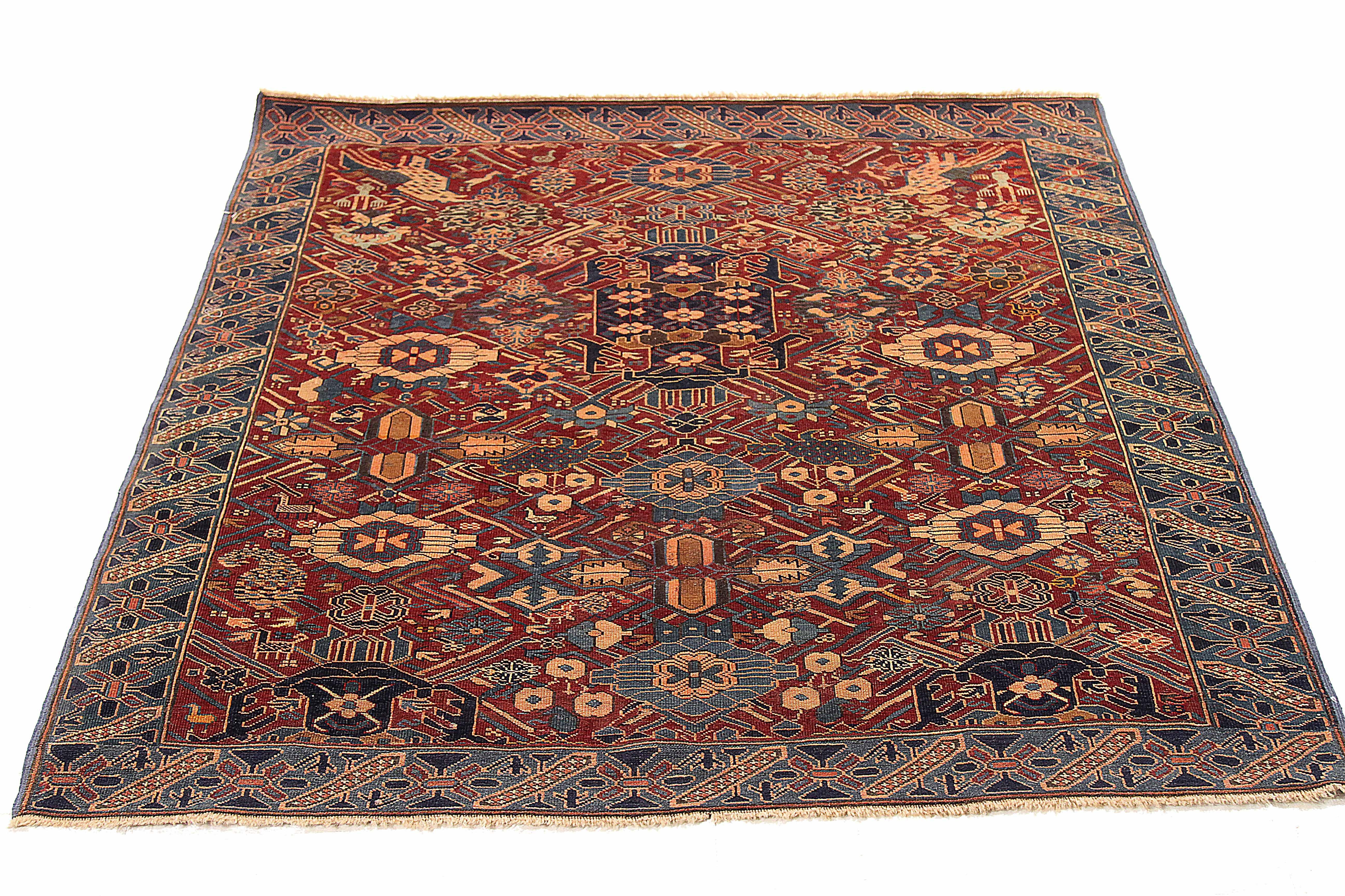 Antique Afghan square rug handwoven from the finest sheep’s wool. It’s colored with all-natural vegetable dyes that are safe for humans and pets. It’s a traditional Zikhor design handwoven by expert artisans. It’s a lovely square rug that can be