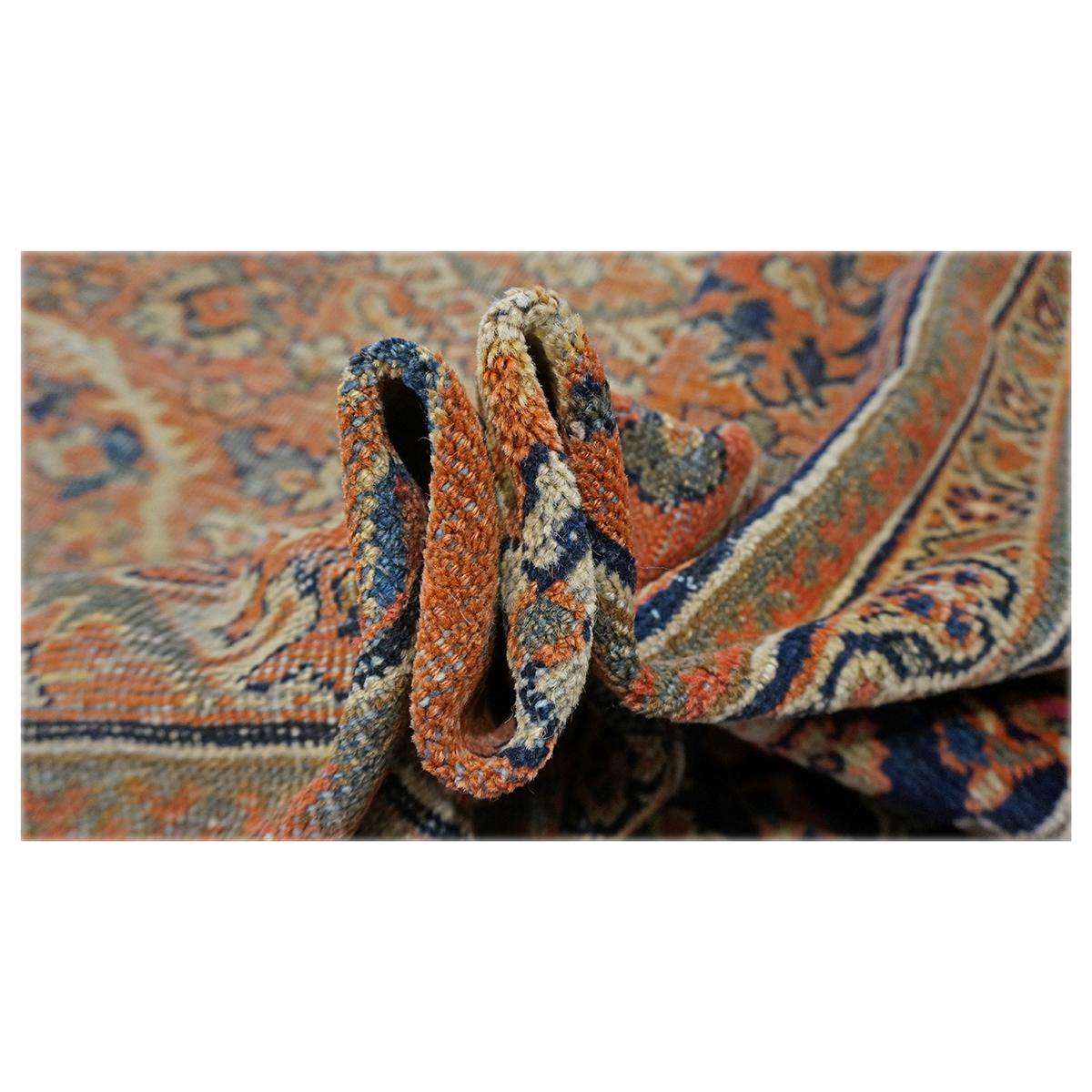 Antico afghano Sultanabad Masters Wool 8 x 12 Navy, Orange, Red & Ivory Fatto a mano in vendita 3
