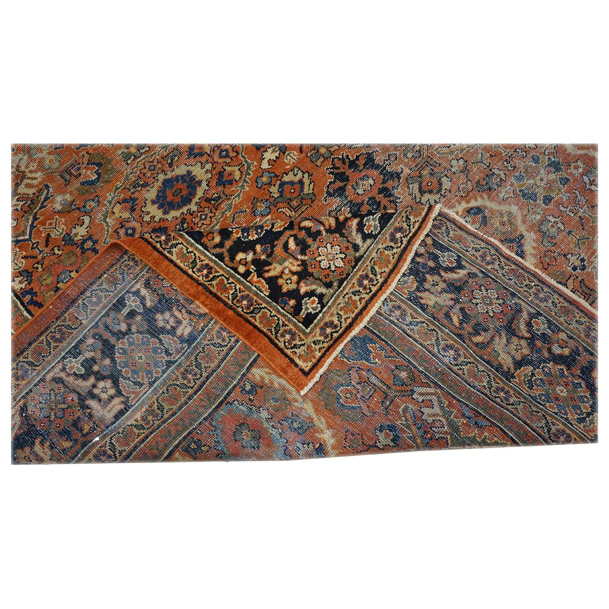 Antico afghano Sultanabad Masters Wool 8 x 12 Navy, Orange, Red & Ivory Fatto a mano in vendita 4