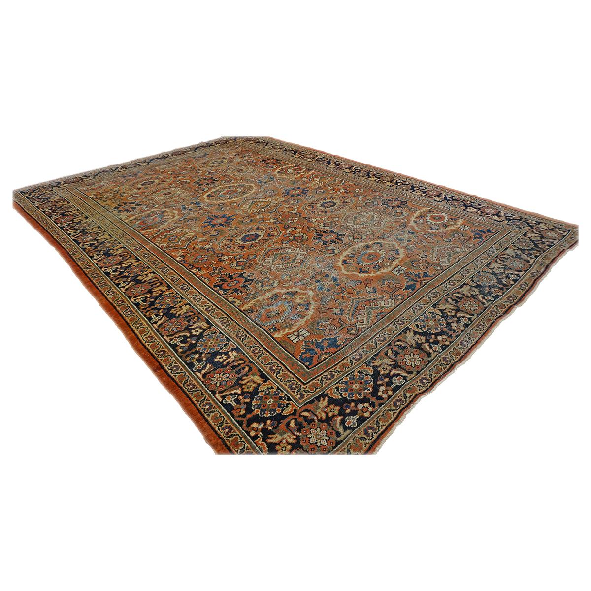 Antico afghano Sultanabad Masters Wool 8 x 12 Navy, Orange, Red & Ivory Fatto a mano in vendita 5