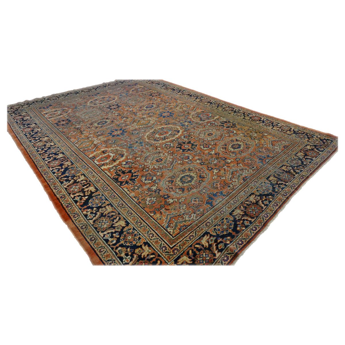 Antico afghano Sultanabad Masters Wool 8 x 12 Navy, Orange, Red & Ivory Fatto a mano in vendita 1