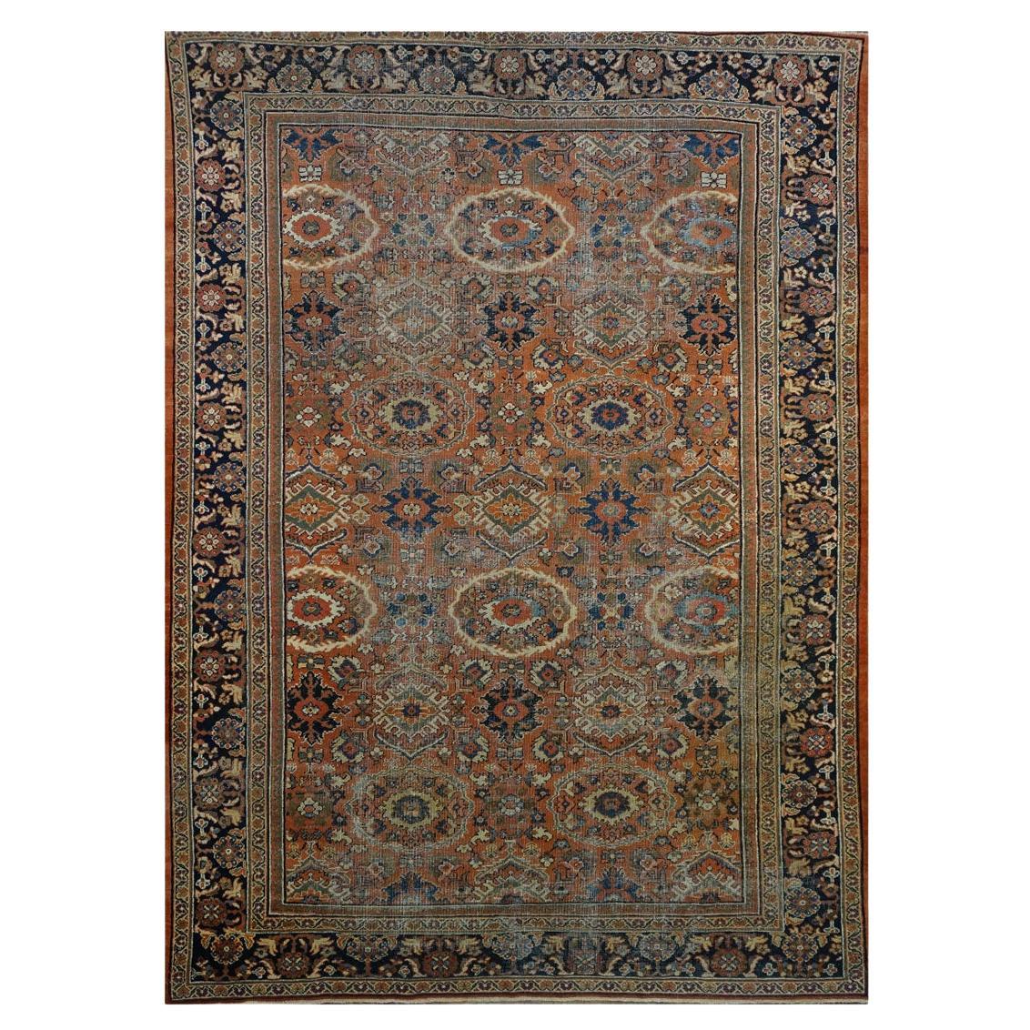 Antico afghano Sultanabad Masters Wool 8 x 12 Navy, Orange, Red & Ivory Fatto a mano