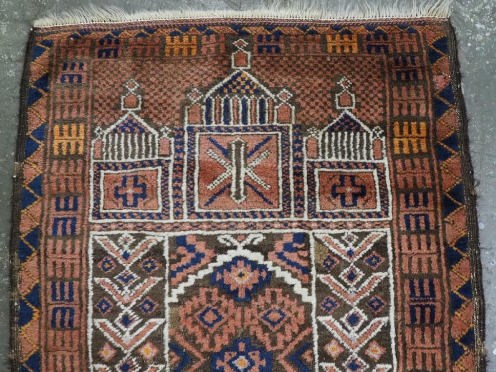 Woven Antique Afghan Taimani Sistan Baluch Prayer Rug, Great Wool, Circa 1900 For Sale