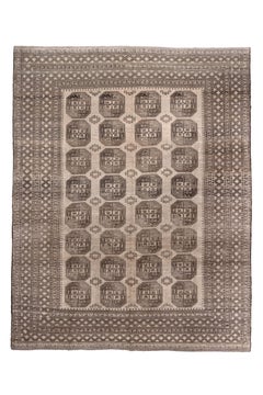 Antique Afghan Tribal Carpet with Neutral Bokhara Design and Allover Guls
