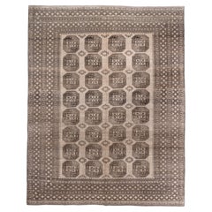 Antique Afghan Tribal Carpet with Neutral Bokhara Design and Allover Guls